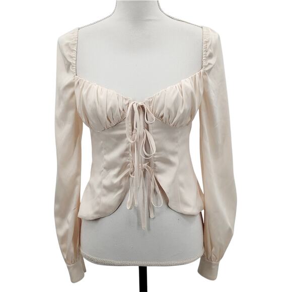 Revolve Majorelle Waldorf Top Blouse Tie Front Ivory Cream Satin Size XS - Picture 1 of 6